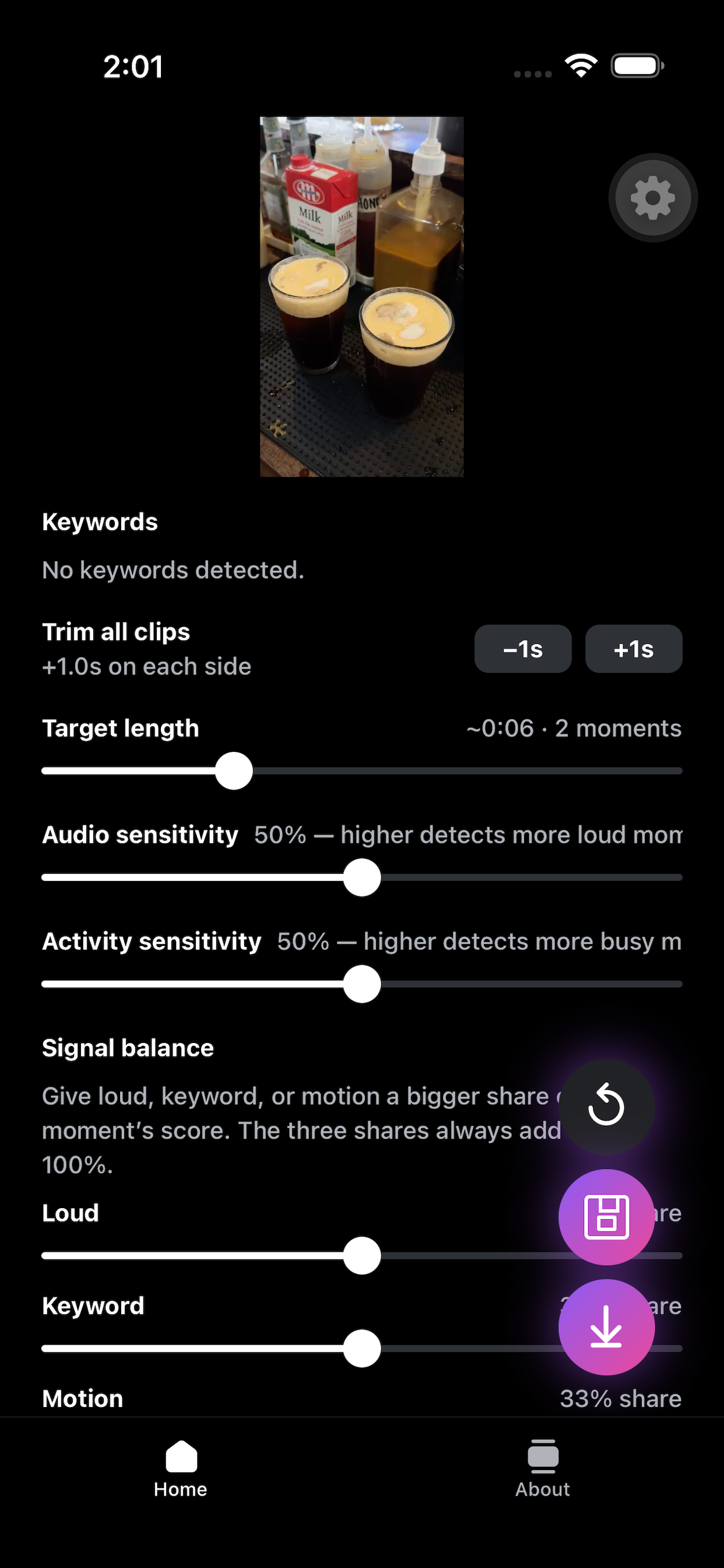 PeekCut transcribing a video on-device