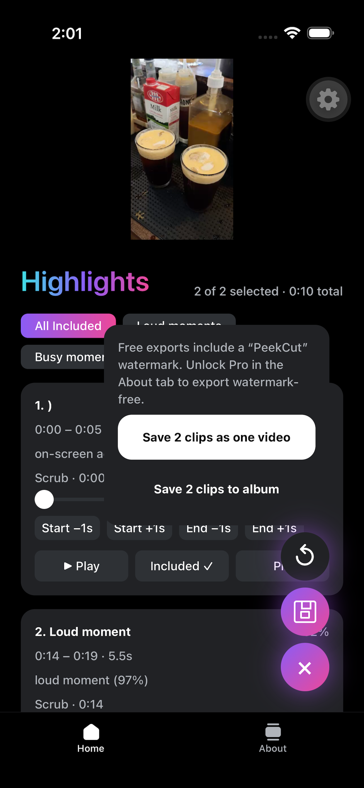 PeekCut sensitivity and signal balance settings